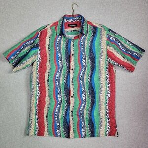 Bassiri Limited Collection Mens Large Animal Print Wavy Stripe Button Up Shirt